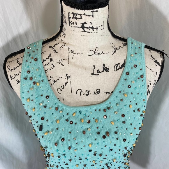 Due Per Due Woman's Scoop Neck Sleeveless Beaded Stretch Tank Sz L - Picture 6 of 6